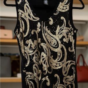 Black & Gold Sequined Sleeveless Top | Elegant Tank Top | Brilliant Design